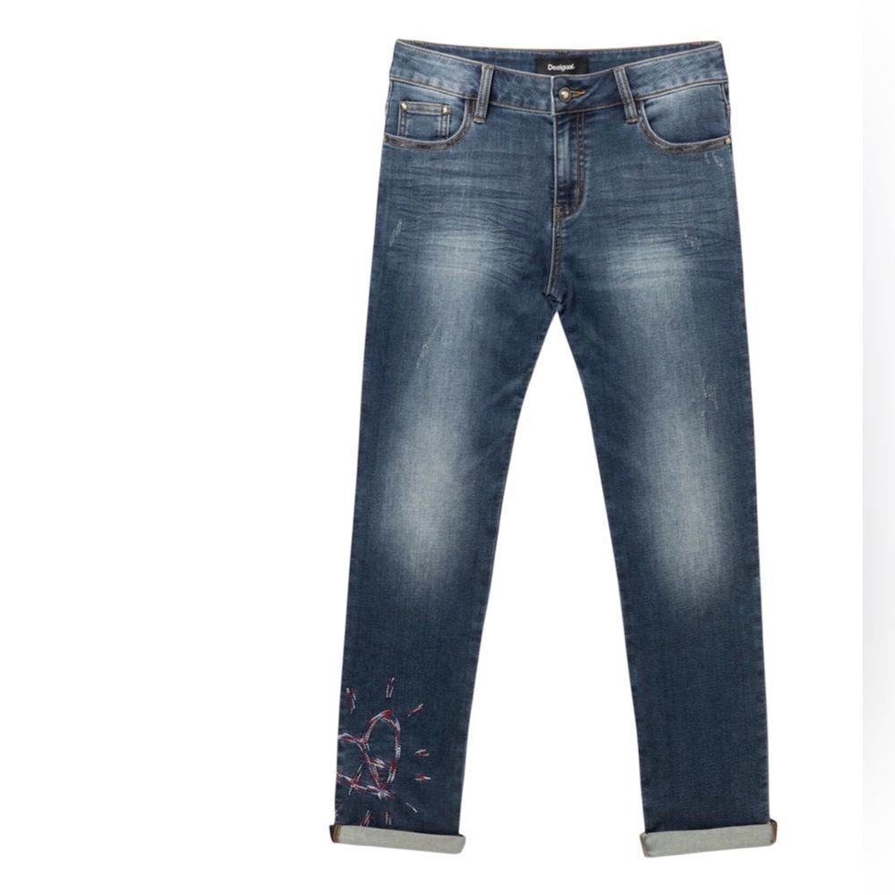 Desigual Straight Leg Distressed Jeans Denim Blue Size 28